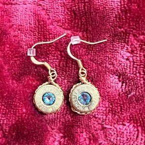 Winchester 270 WIN Clay Target Trap Skeet Earrings with Blue Center Stone